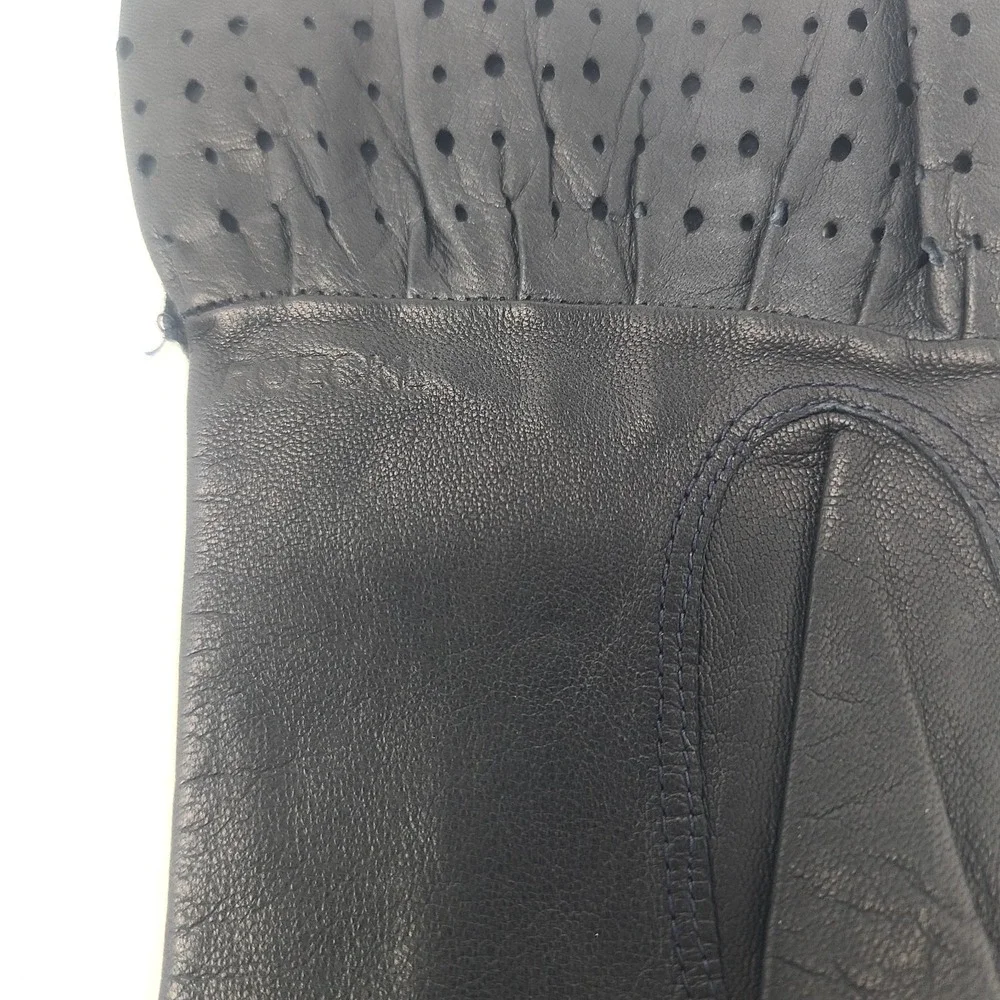 Vtg ROECKL Black Soft Leather Gloves 7 Perforated Ruffled Wrist Luxury Coquette